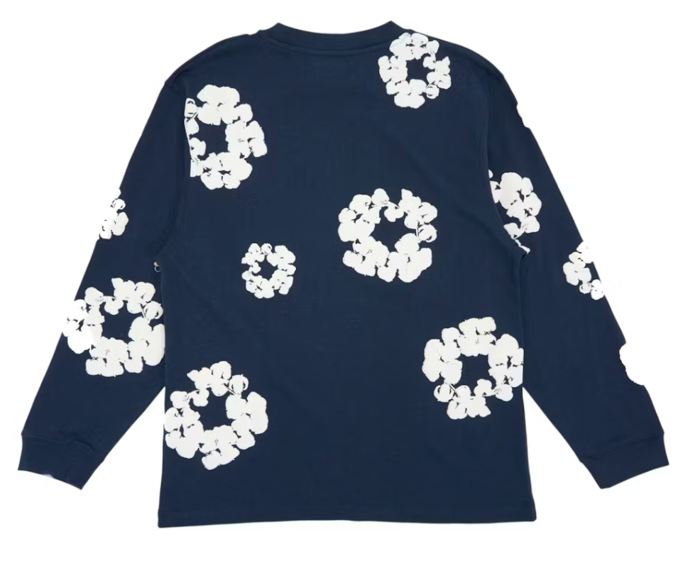 Denim Tears Long Sleeve Cotton Wreath T-shirt Navy