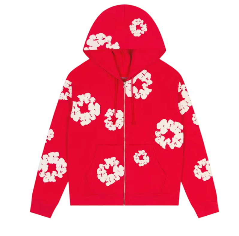 Denim Tears Cotton Wreath Zip Hoodie Red