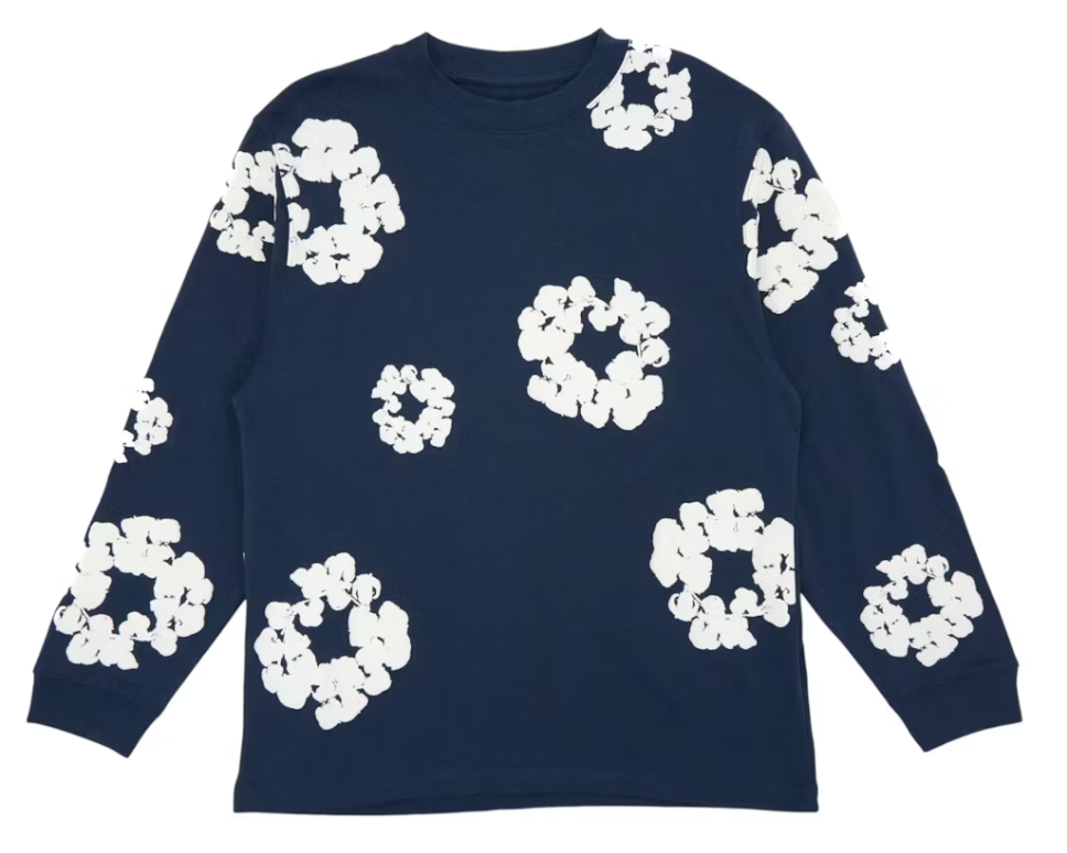 Denim Tears Long Sleeve Cotton Wreath T-shirt Navy