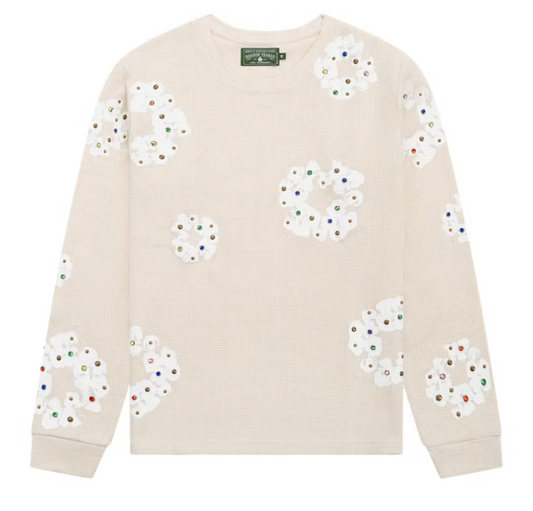 Denim Tears Rhinestone Cotton Wreath T-shirt Oatmeal